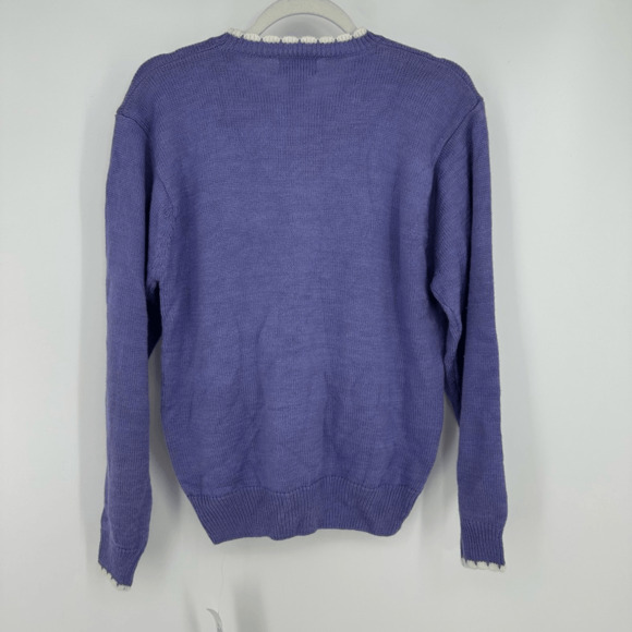 Vintage Wool Angora Embroidered Sweater M Purple Fairy Cottage Scalloped Neck - Picture 12 of 14